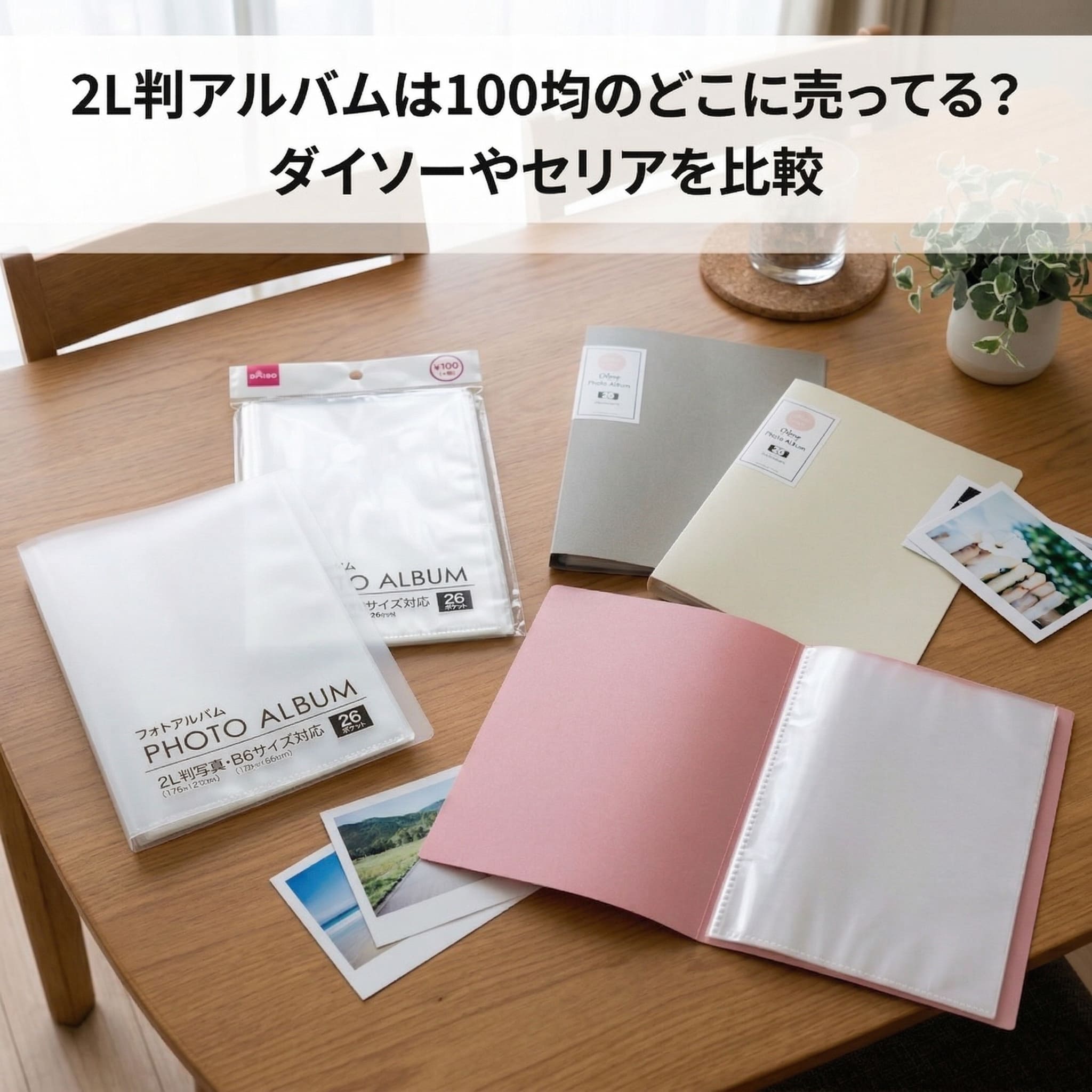 100均で購入した2L判アルバムが自宅のテーブルの上に置かれている画像