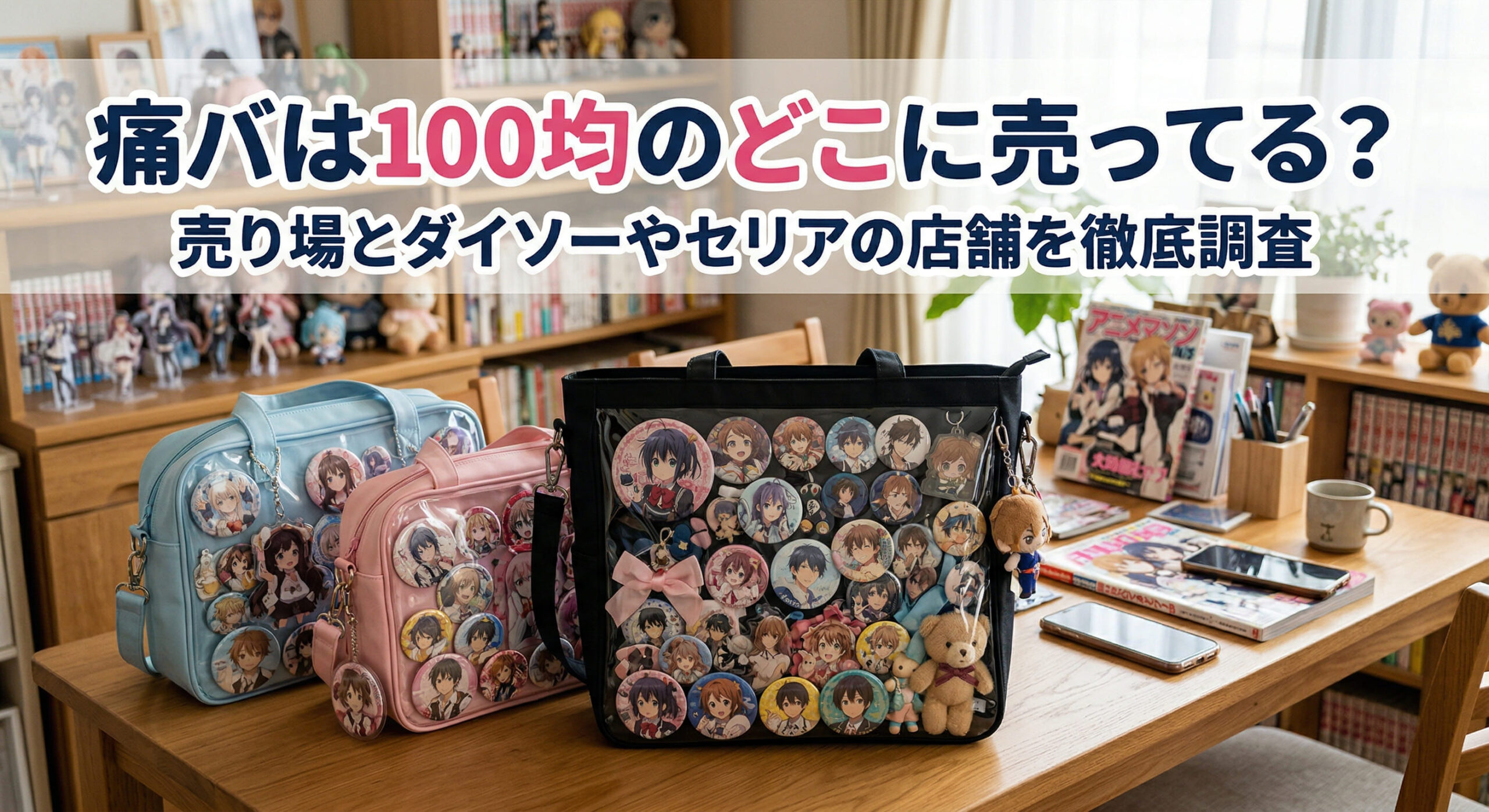 ダイソーやセリアなどの100均で売られている痛バがテーブルの上に置かれている