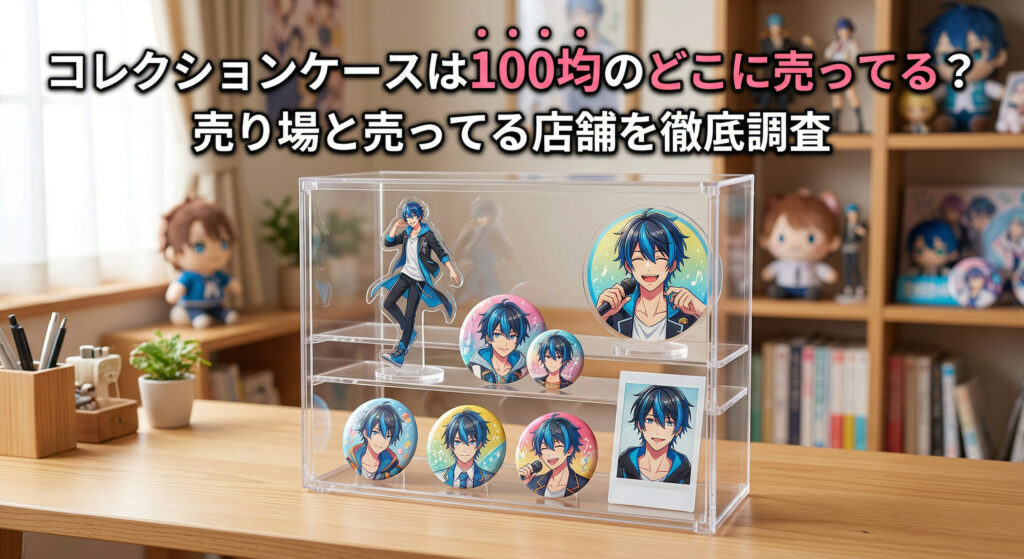 100均で売っているコレクションケースに推しグッズを飾っている画像