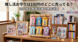 100均で買った推し活お守りと推しを自宅で飾っている画像