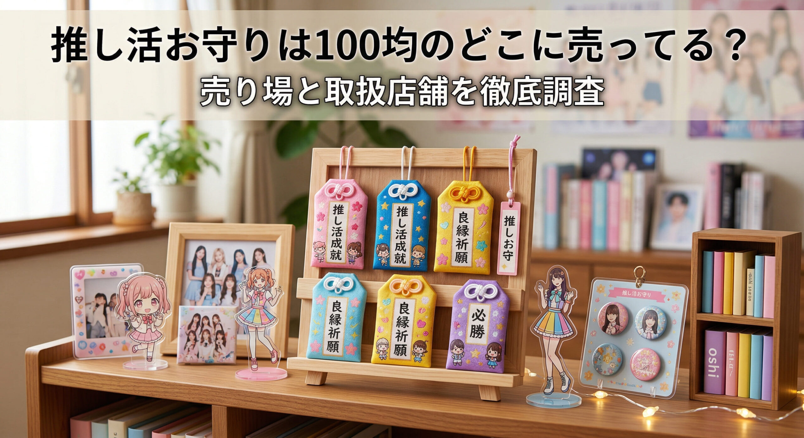 100均で買った推し活お守りと推しを自宅で飾っている画像