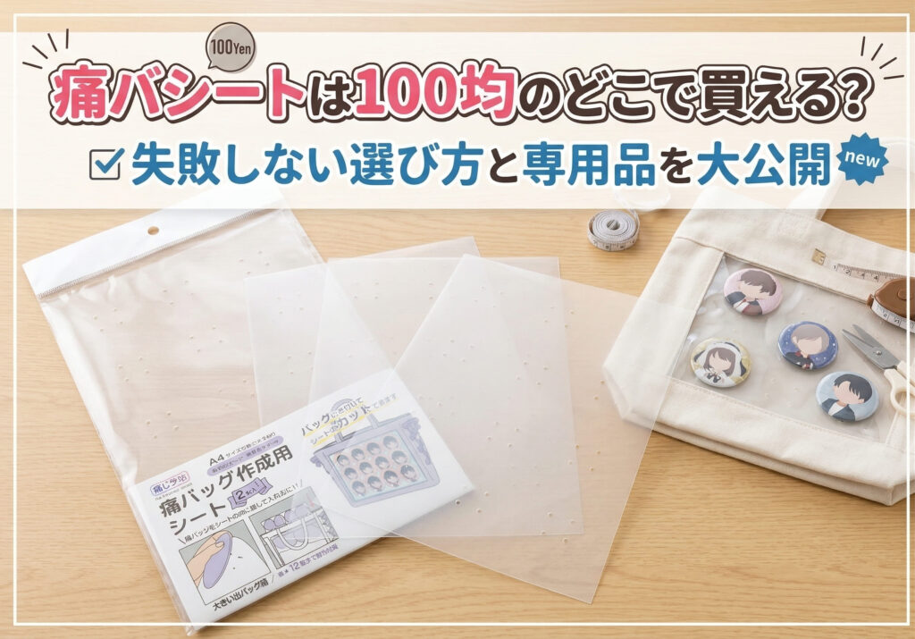 ダイソー、セリアなどの100均で買える痛バシートをテーブルの上に並べている画像