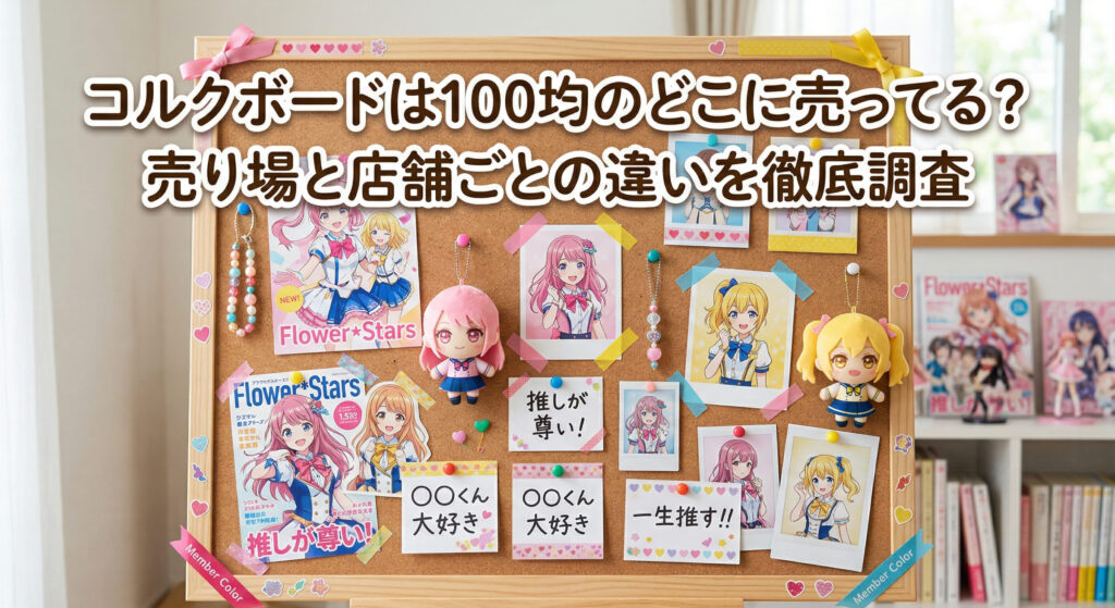 100均で買ったコルクボードに推しを飾っている画像