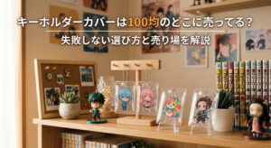 100均で購入できるキーホルダーカバーでお気に入りのキーホルダーを飾っている画像
