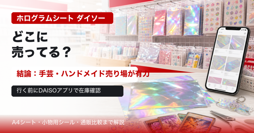 ホログラムシートがダイソーのどこに売ってるかを示すアイキャッチ