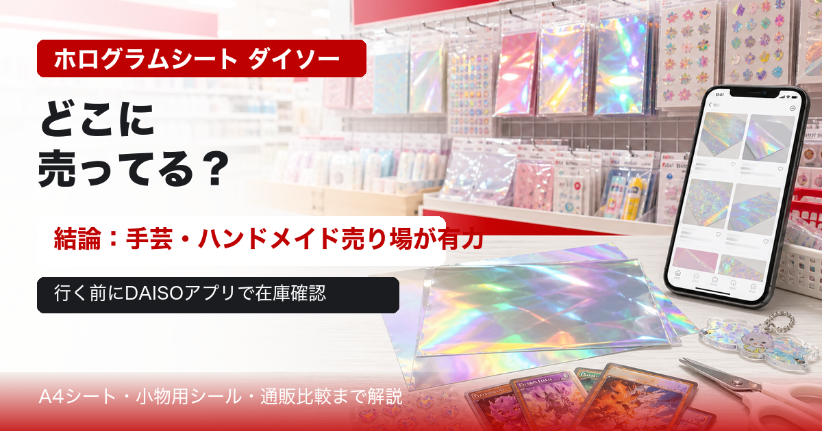 ホログラムシートがダイソーのどこに売ってるかを示すアイキャッチ