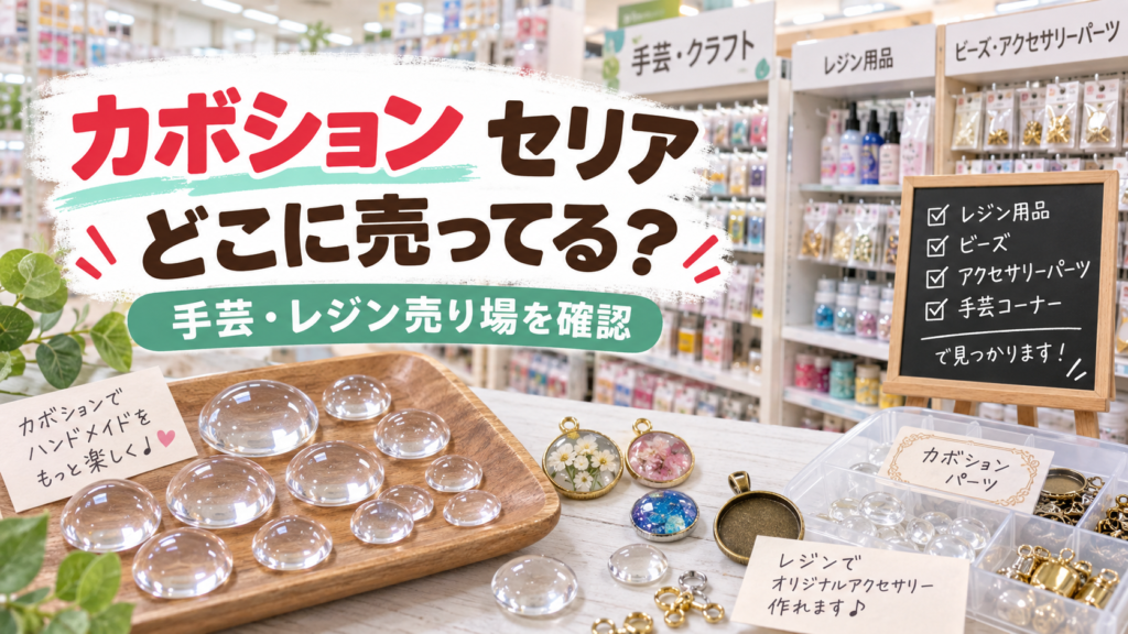 カボションはセリアの手芸・レジン売り場を確認することを示したアイキャッチ画像