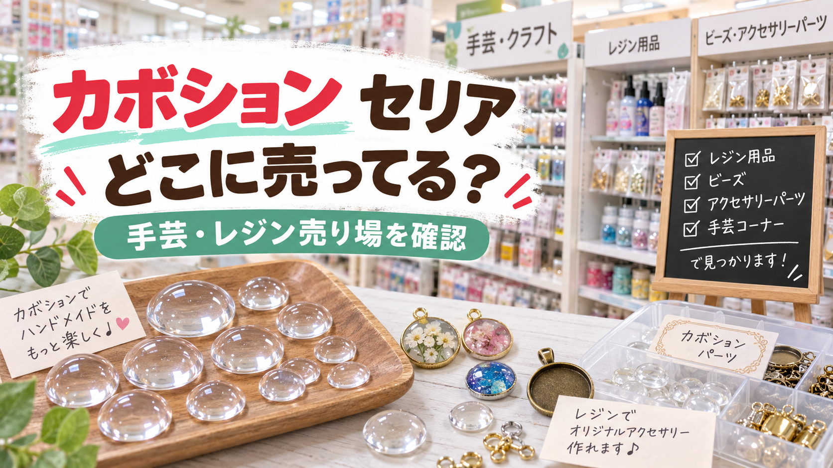 カボションはセリアの手芸・レジン売り場を確認することを示したアイキャッチ画像