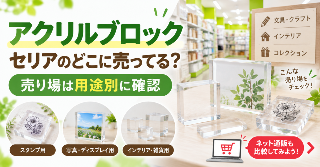 アクリルブロックをセリアで探す売り場のイメージ