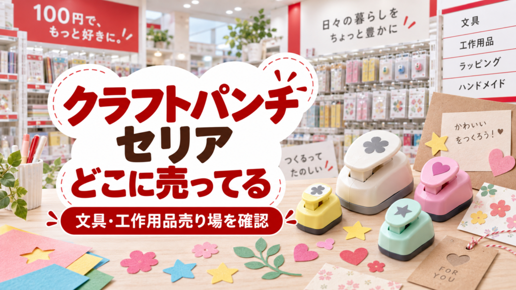 クラフトパンチはセリアの文具・工作用品売り場を確認することを伝えるアイキャッチ画像