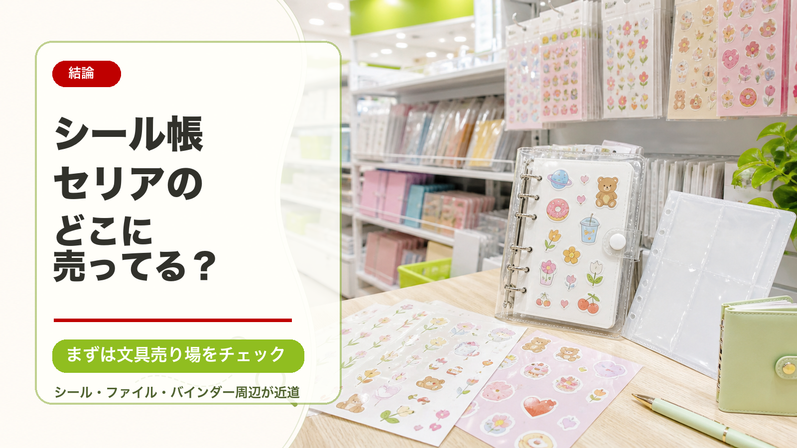 シール帳はセリアの文具売り場から探すと分かるアイキャッチ