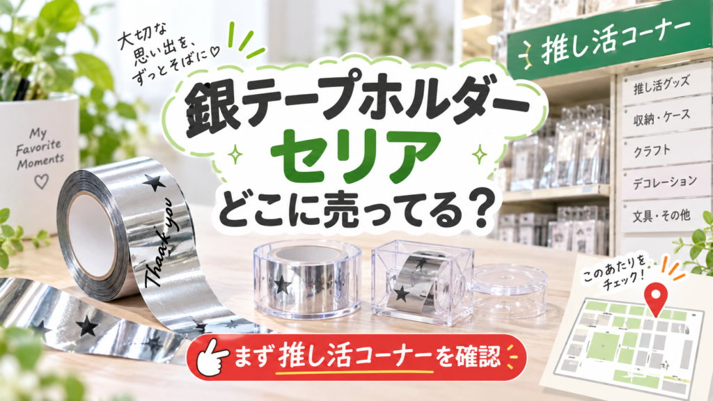 銀テープホルダーはセリアの推し活コーナーをまず確認することを示すアイキャッチ